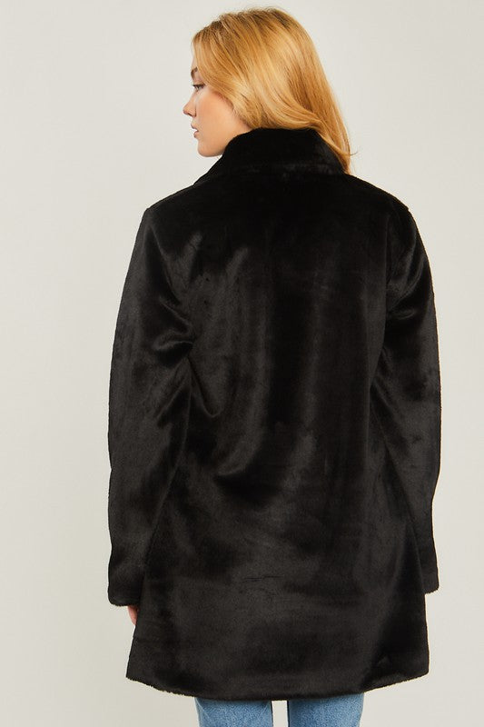 Woven Solid Teddy Collar Coat by FashionGo