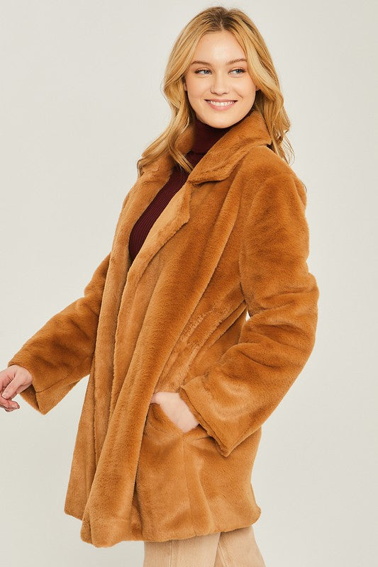 Woven Solid Teddy Collar Coat by FashionGo