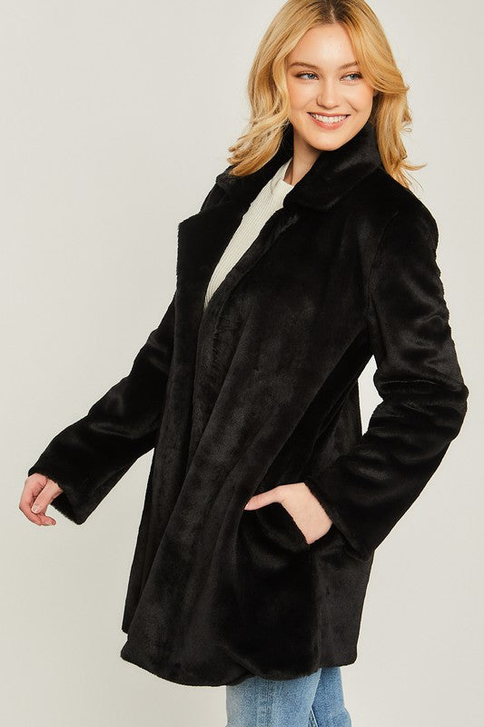 Woven Solid Teddy Collar Coat by FashionGo