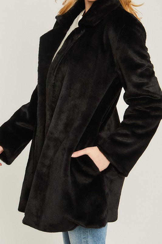 Woven Solid Teddy Collar Coat by FashionGo