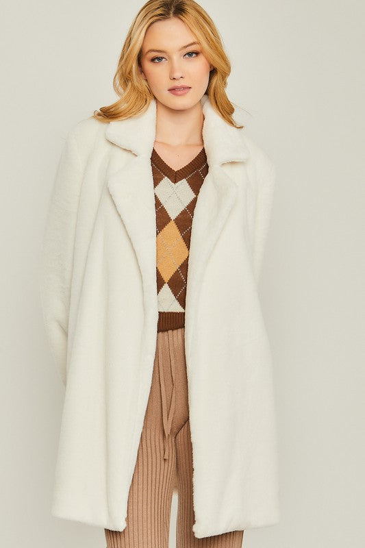 Woven Solid Teddy Collar Coat by FashionGo