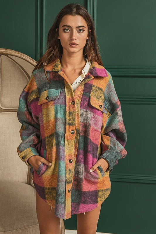 Loose Fit Buttoned Down Check Shirt Jacket by BiBi