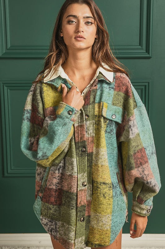 Loose Fit Buttoned Down Check Shirt Jacket by BiBi