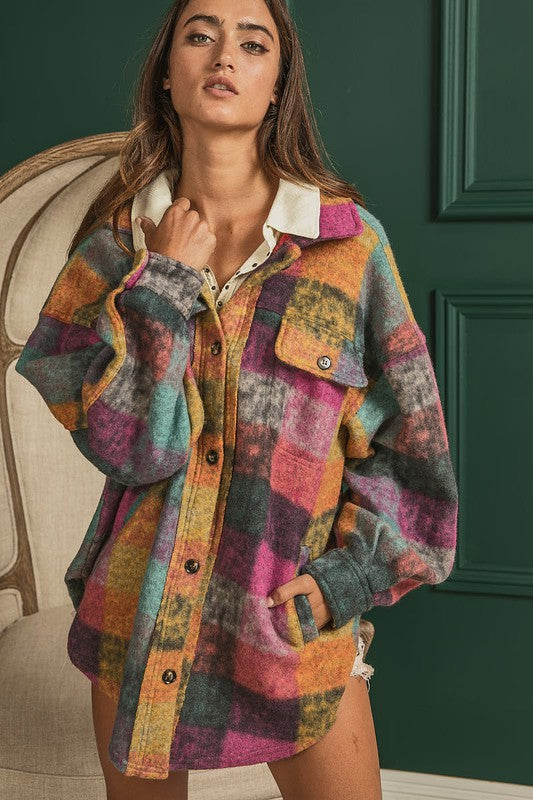 Loose Fit Buttoned Down Check Shirt Jacket by BiBi
