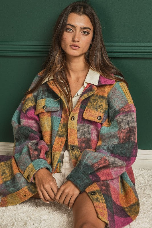 Loose Fit Buttoned Down Check Shirt Jacket by BiBi