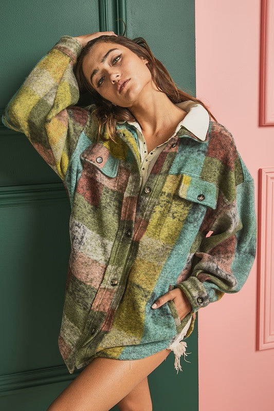 Loose Fit Buttoned Down Check Shirt Jacket by BiBi