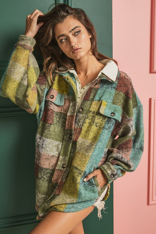 Loose Fit Buttoned Down Check Shirt Jacket by BiBi