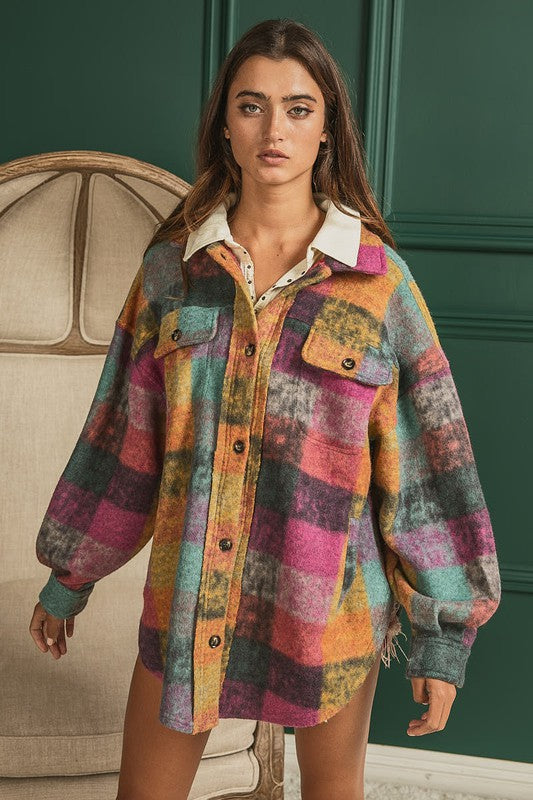 Loose Fit Buttoned Down Check Shirt Jacket by BiBi