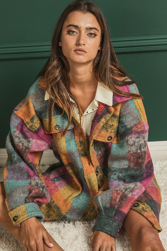 Loose Fit Buttoned Down Check Shirt Jacket by BiBi