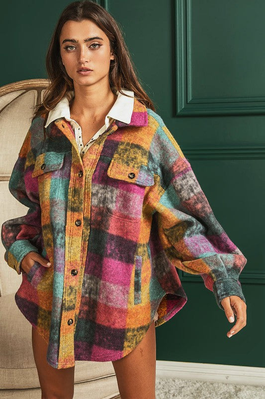 Loose Fit Buttoned Down Check Shirt Jacket by BiBi