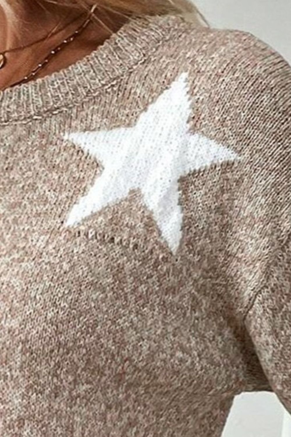 Star Round Neck Dropped Shoulder Sweater by SYNZ