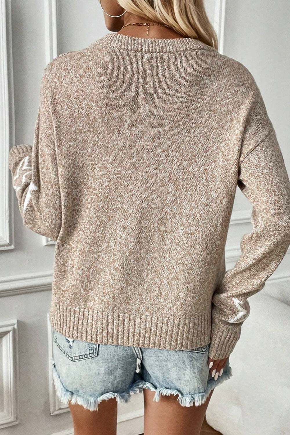 Star Round Neck Dropped Shoulder Sweater by SYNZ