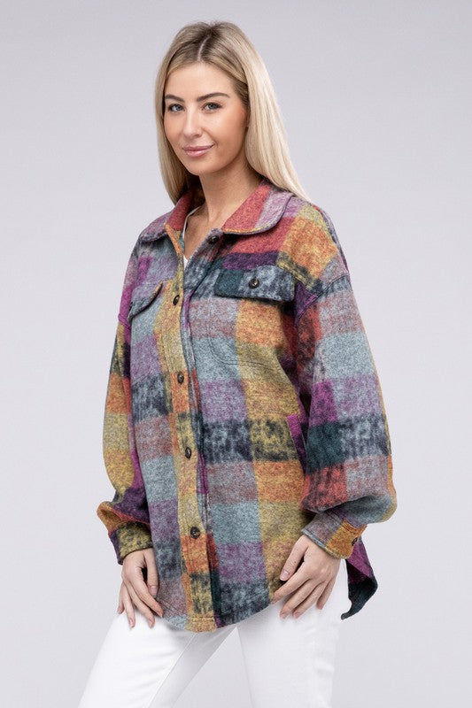 Loose Fit Buttoned Down Check Shirt Jacket by BiBi