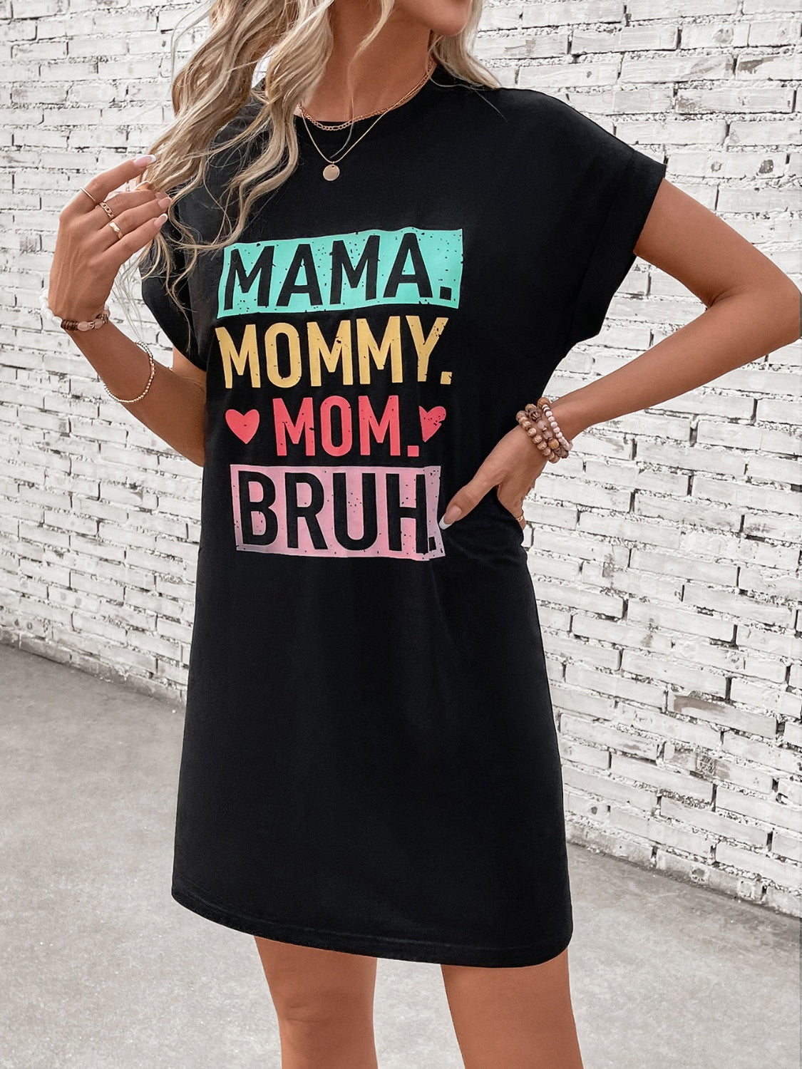 MAMA Letter Graphic Short Sleeve Mini Tee Dress