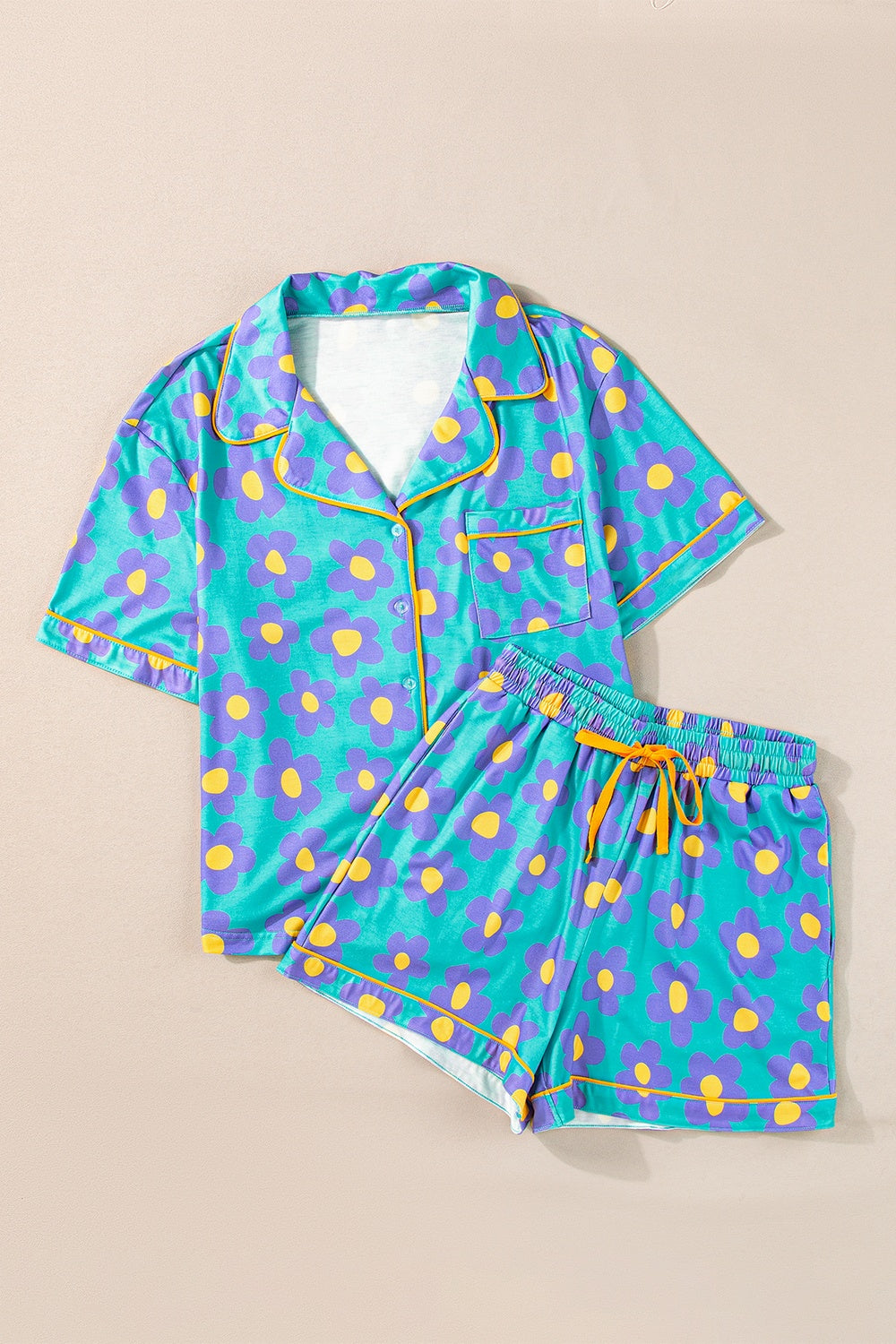Pocketed Flower Half Sleeve Top and Shorts Lounge Set by SYNZ