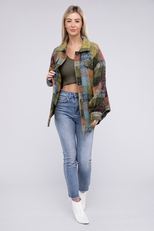 Loose Fit Buttoned Down Check Shirt Jacket by BiBi