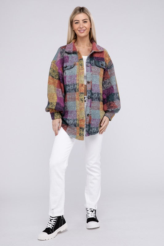 Loose Fit Buttoned Down Check Shirt Jacket by BiBi