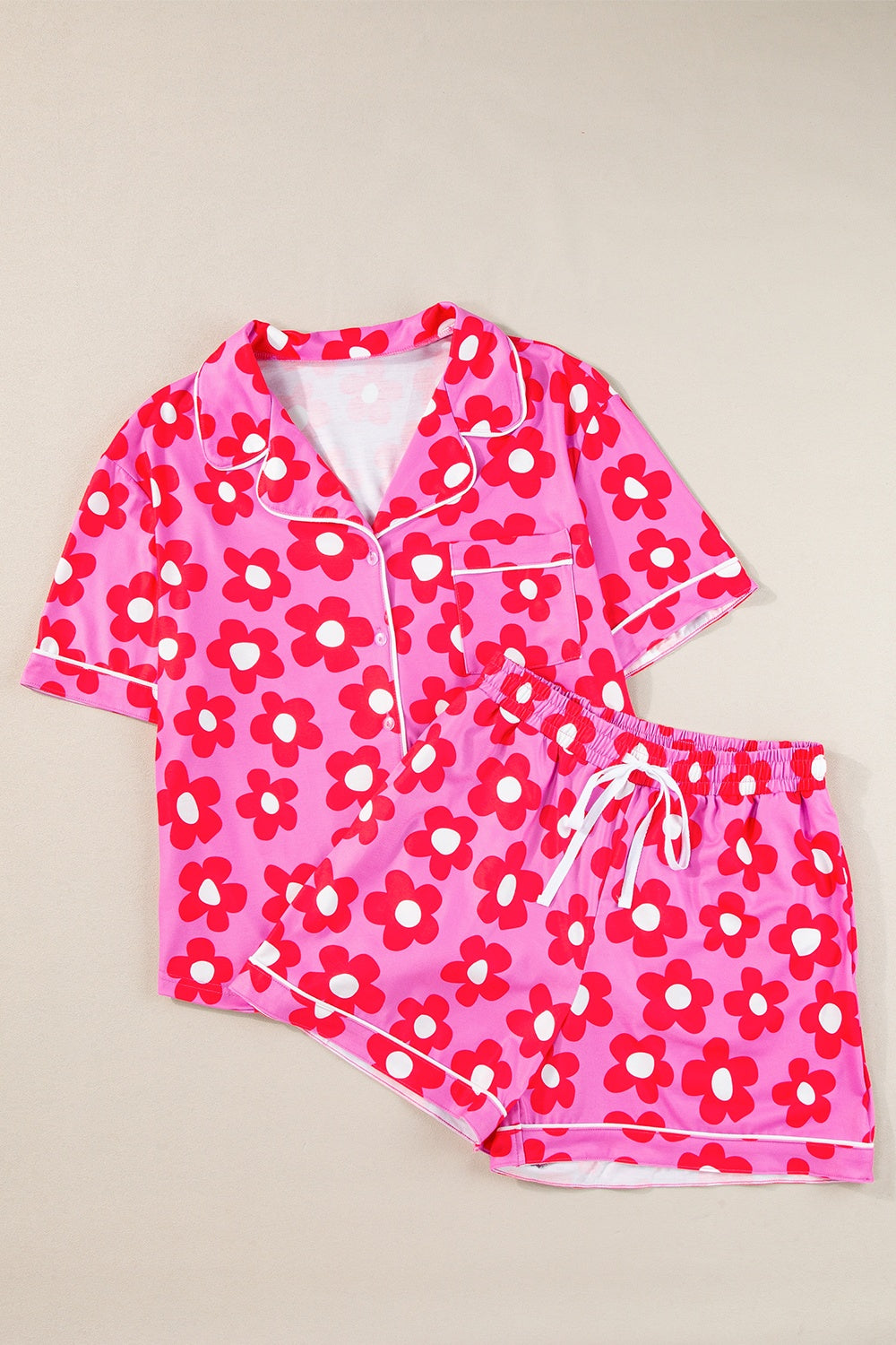 Pocketed Flower Half Sleeve Top and Shorts Lounge Set by SYNZ