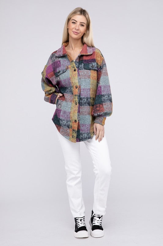 Loose Fit Buttoned Down Check Shirt Jacket by BiBi