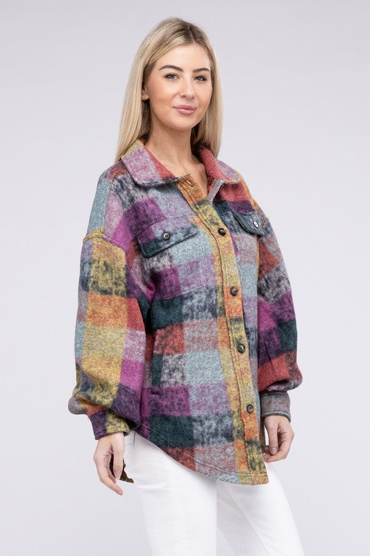 Loose Fit Buttoned Down Check Shirt Jacket by BiBi