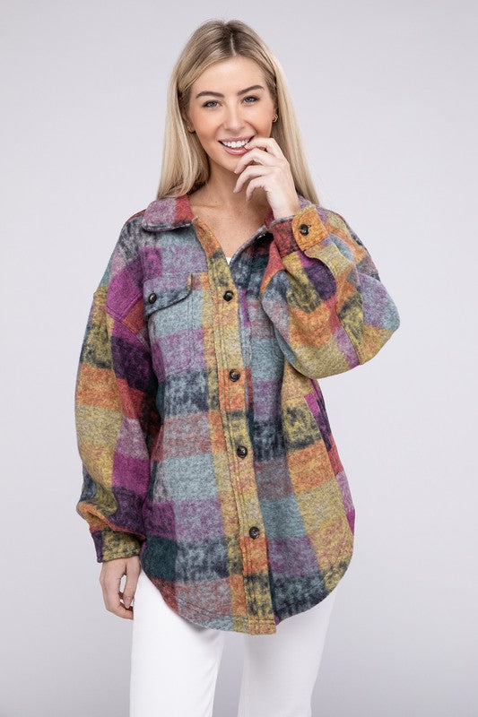 Loose Fit Buttoned Down Check Shirt Jacket by BiBi