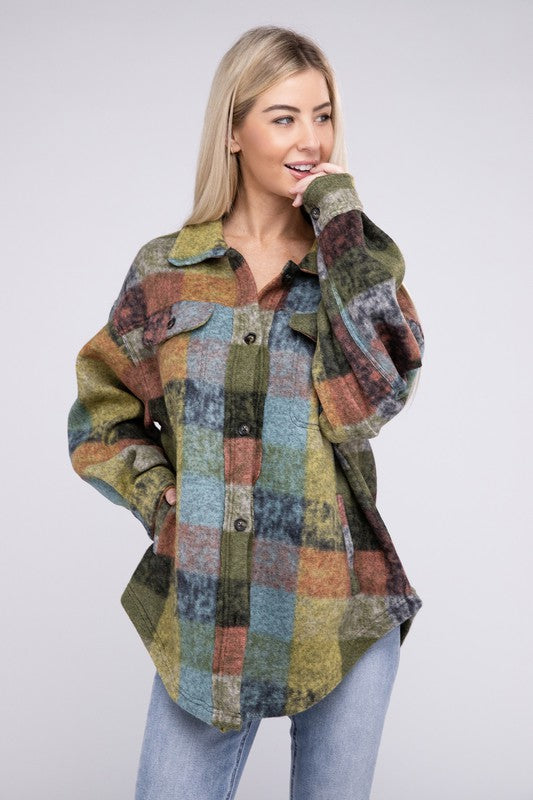 Loose Fit Buttoned Down Check Shirt Jacket by BiBi