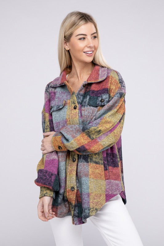 Loose Fit Buttoned Down Check Shirt Jacket by BiBi