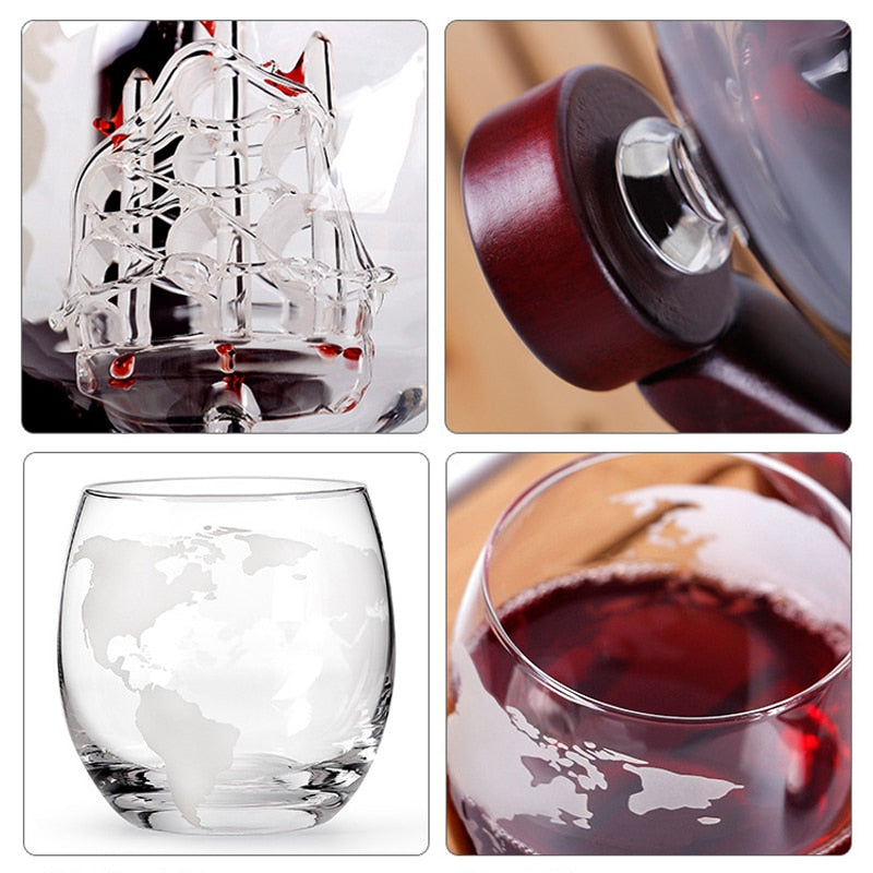 Whiskey Decanter Globe & Wine Aerator Glass Set
