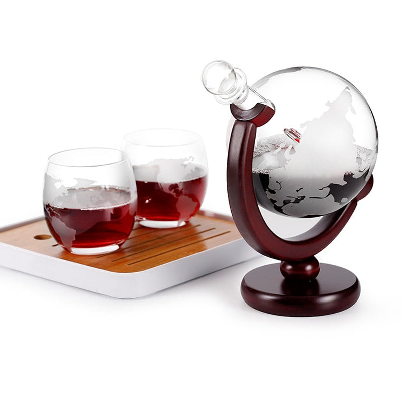 Whiskey Decanter Globe & Wine Aerator Glass Set