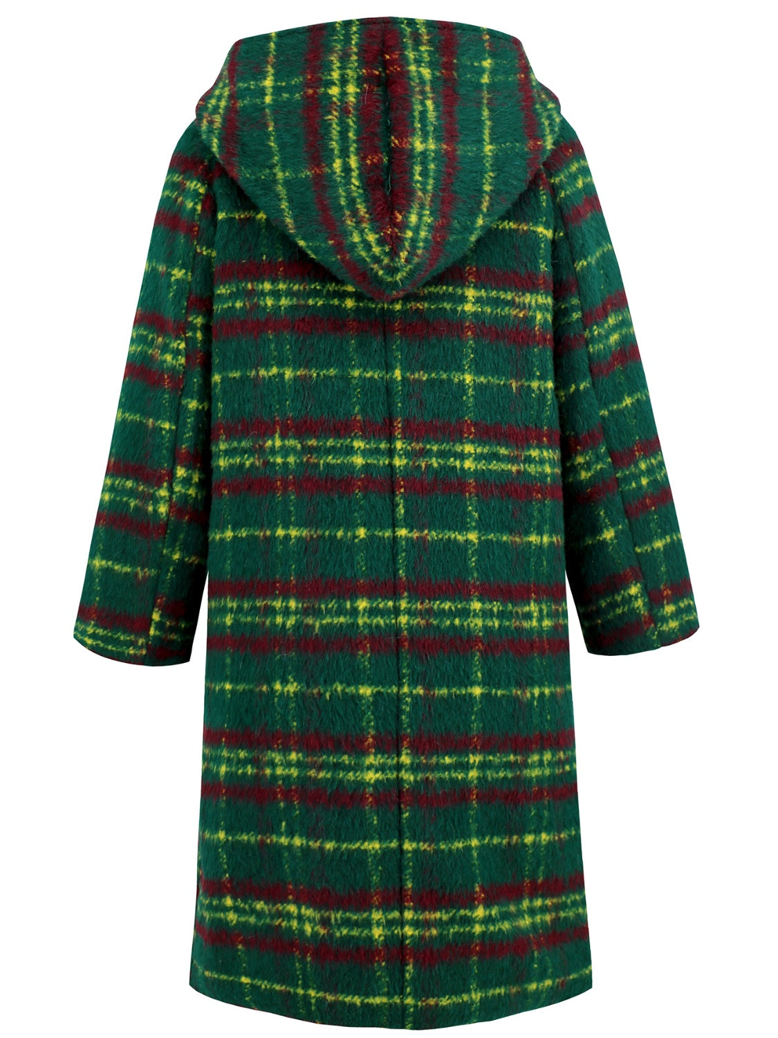 Plaid Long Sleeve Hooded Coat with Pockets by Trendsi