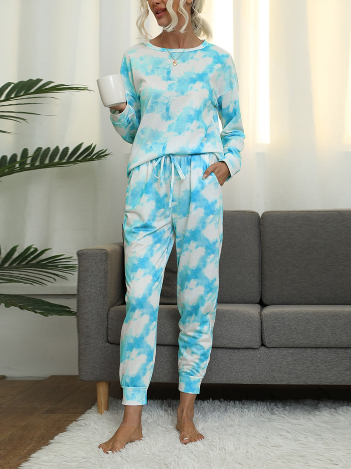 Tie-Dye Round Neck Top and Pants Lounge Set by Romantichut