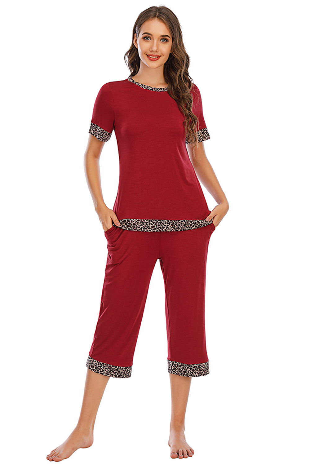 Round Neck Short Sleeve Top and Capris Pants Lounge Set by H#Y