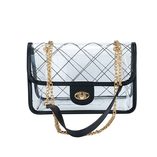 Clear Quilted Purse with Gold Chain Straps