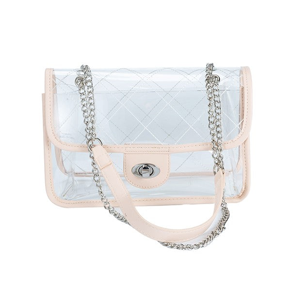 Clear Quilted Purse with Gold Chain Straps