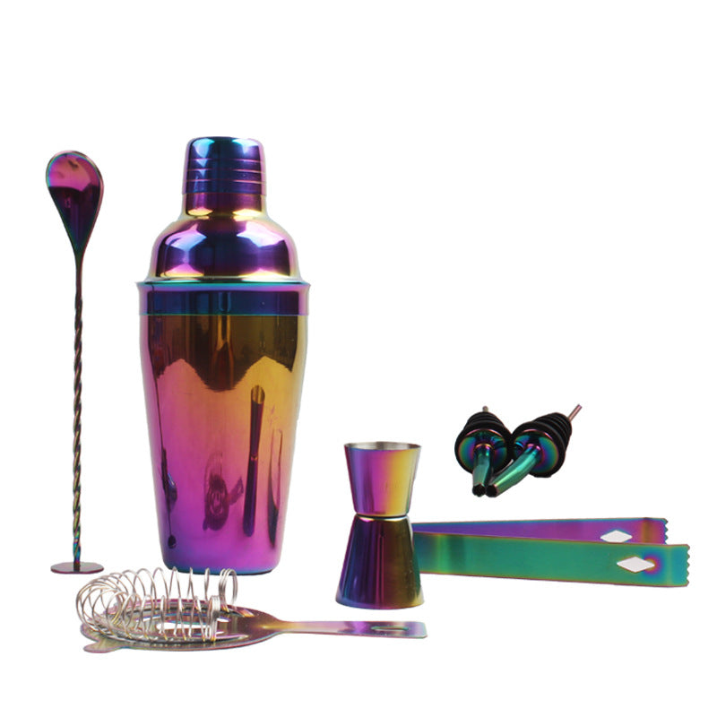 8-Piece Stainless Steel Cocktail Shaker Set, Electroplating Colorful Shaker