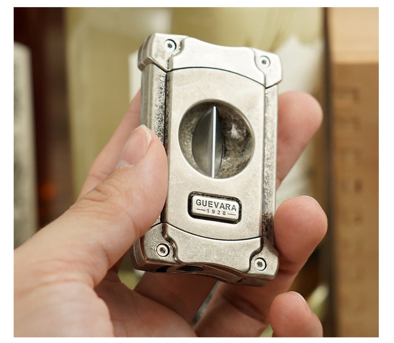 Guevera Cigar Cutter V-Shaped Brass with Puncher Design