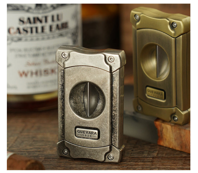 Guevera Cigar Cutter V-Shaped Brass with Puncher Design