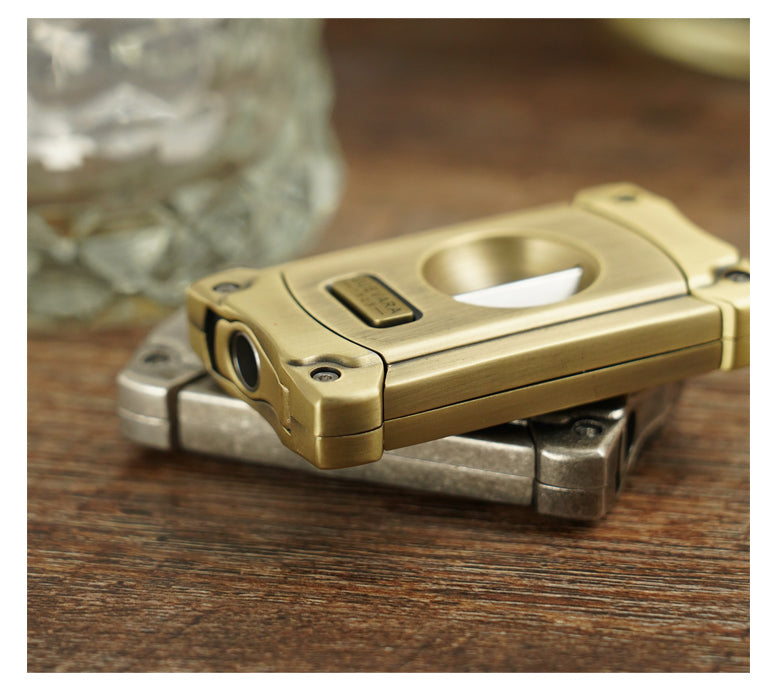 Guevera Cigar Cutter V-Shaped Brass with Puncher Design