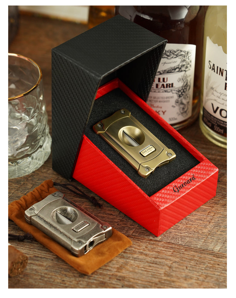 Guevera Cigar Cutter V-Shaped Brass with Puncher Design