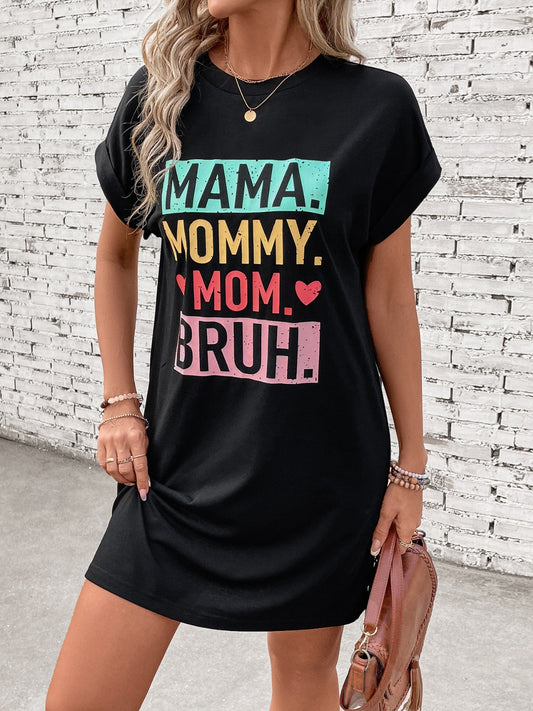 MAMA Letter Graphic Short Sleeve Mini Tee Dress