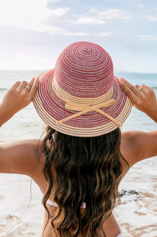 Multi-Stripe Bow Accent Bucket Sunhat by Aili's Corner