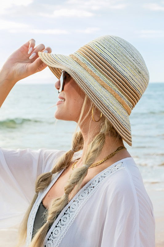 Multi-Stripe Bow Accent Bucket Sunhat by Aili's Corner