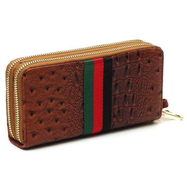 Queen Bee Stripe Ostrich Double Zip Around Wallet by Fashion World