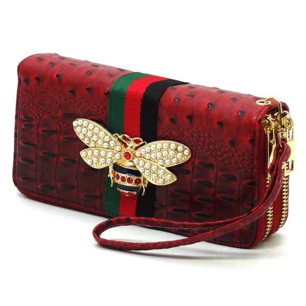 Queen Bee Stripe Ostrich Double Zip Around Wallet by Fashion World