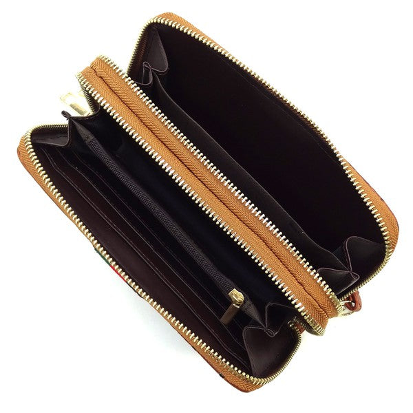 Queen Bee Stripe Ostrich Double Zip Around Wallet by Fashion World