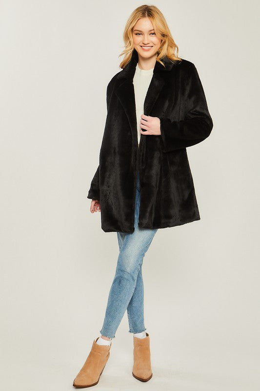 Woven Solid Teddy Collar Coat by FashionGo