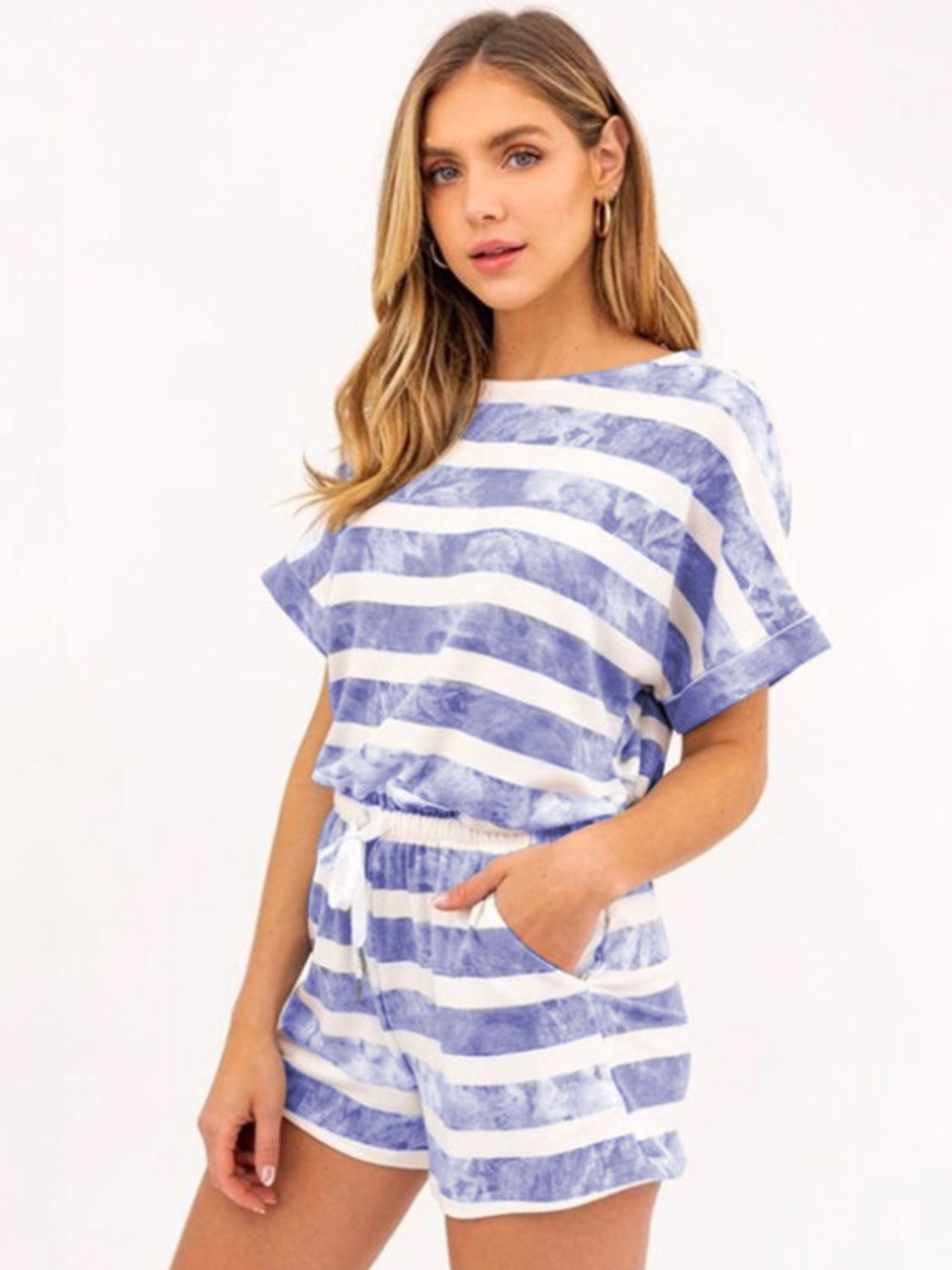 Striped Round Neck Top and Shorts Set by Trendsi