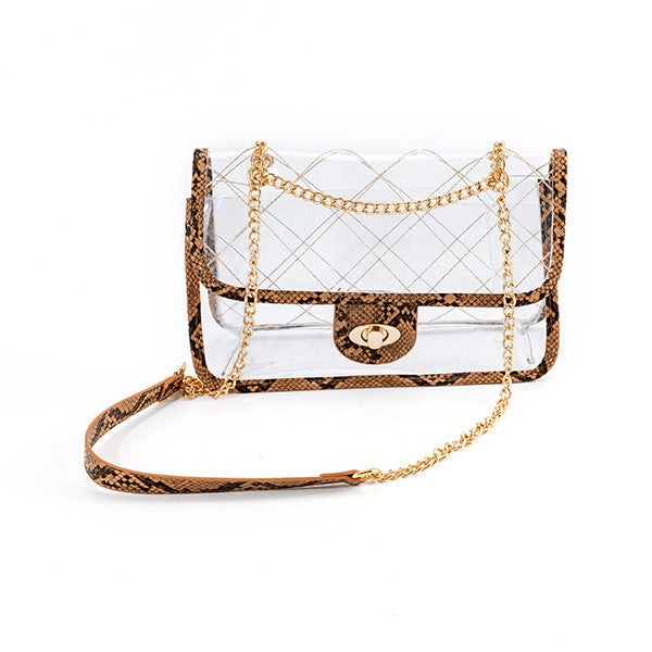 Clear Quilted Purse with Gold Chain Straps