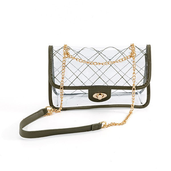 Clear Quilted Purse with Gold Chain Straps