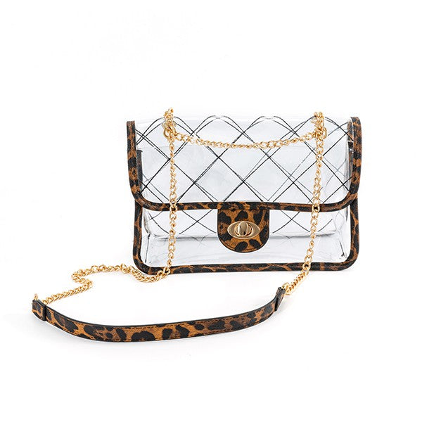 Clear Quilted Purse with Gold Chain Straps